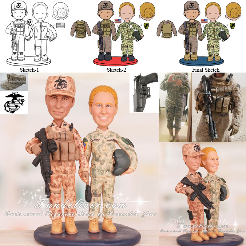 Marine Corps and Army Wedding Cake Toppers
